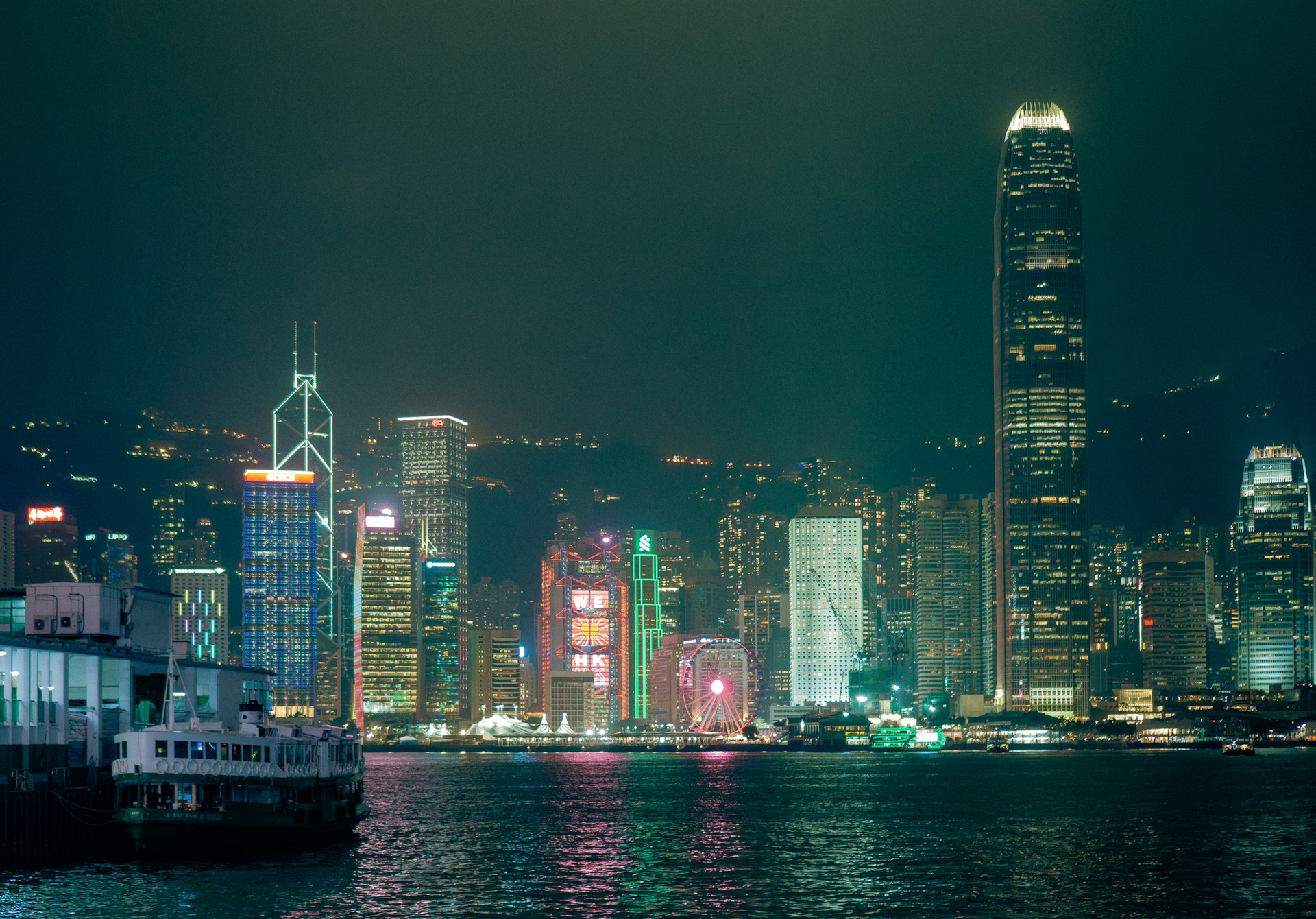 Hong Kong skyline illuminated at night