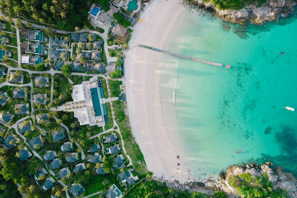 Aerial view of a luxury tropical beach resort in Thailand