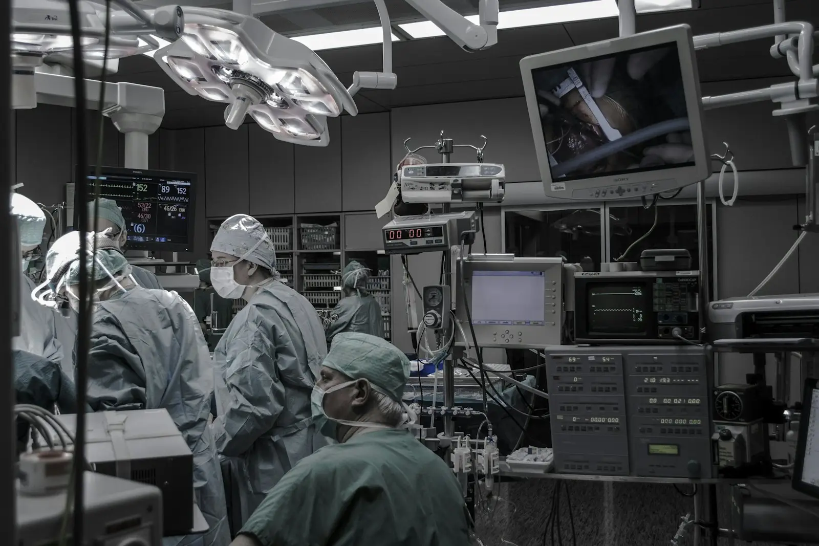A surgical team working in an operating theatre